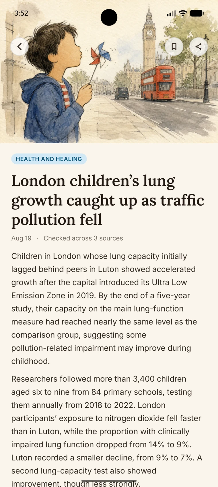 A Good News Digest story about children’s lung growth as London traffic pollution fell