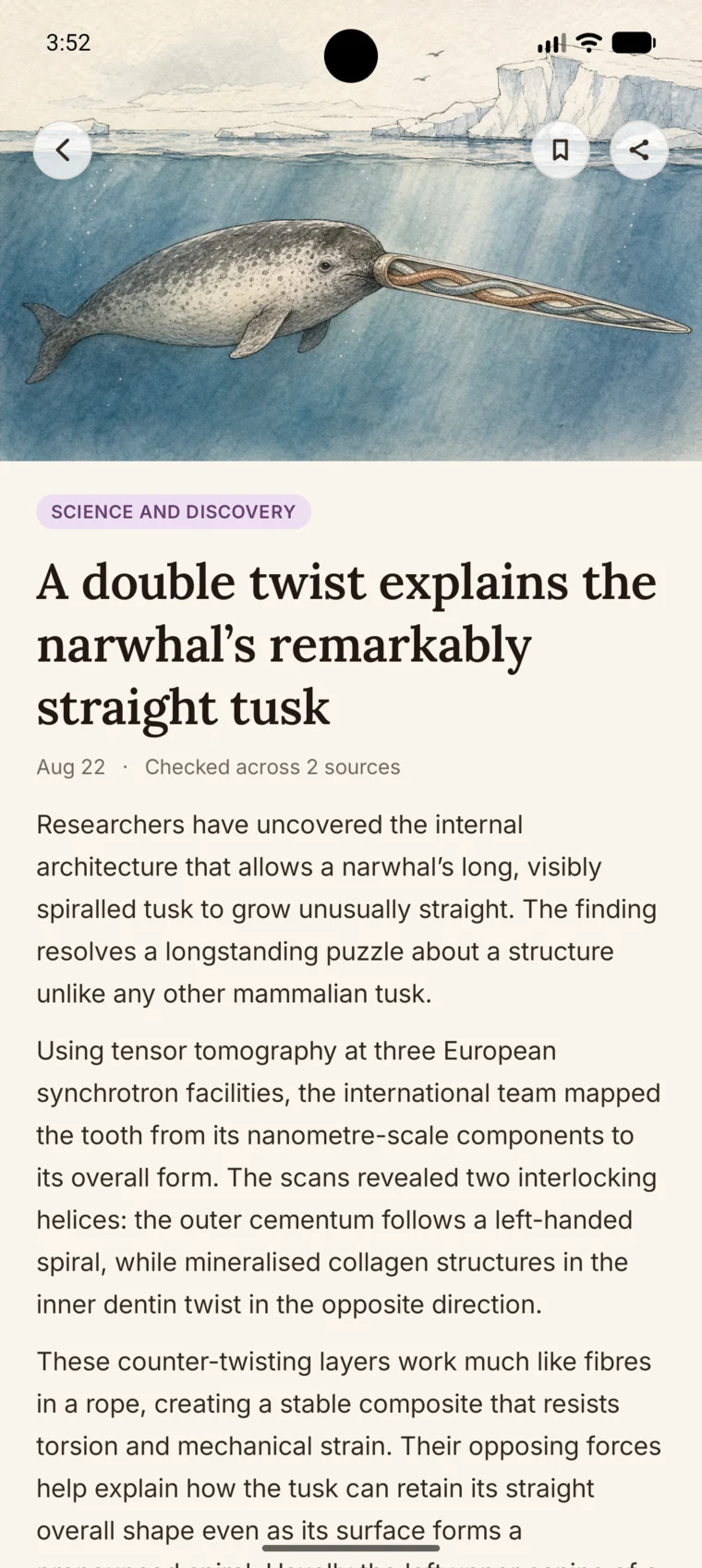 A Good News Digest story about the structure of a narwhal tusk